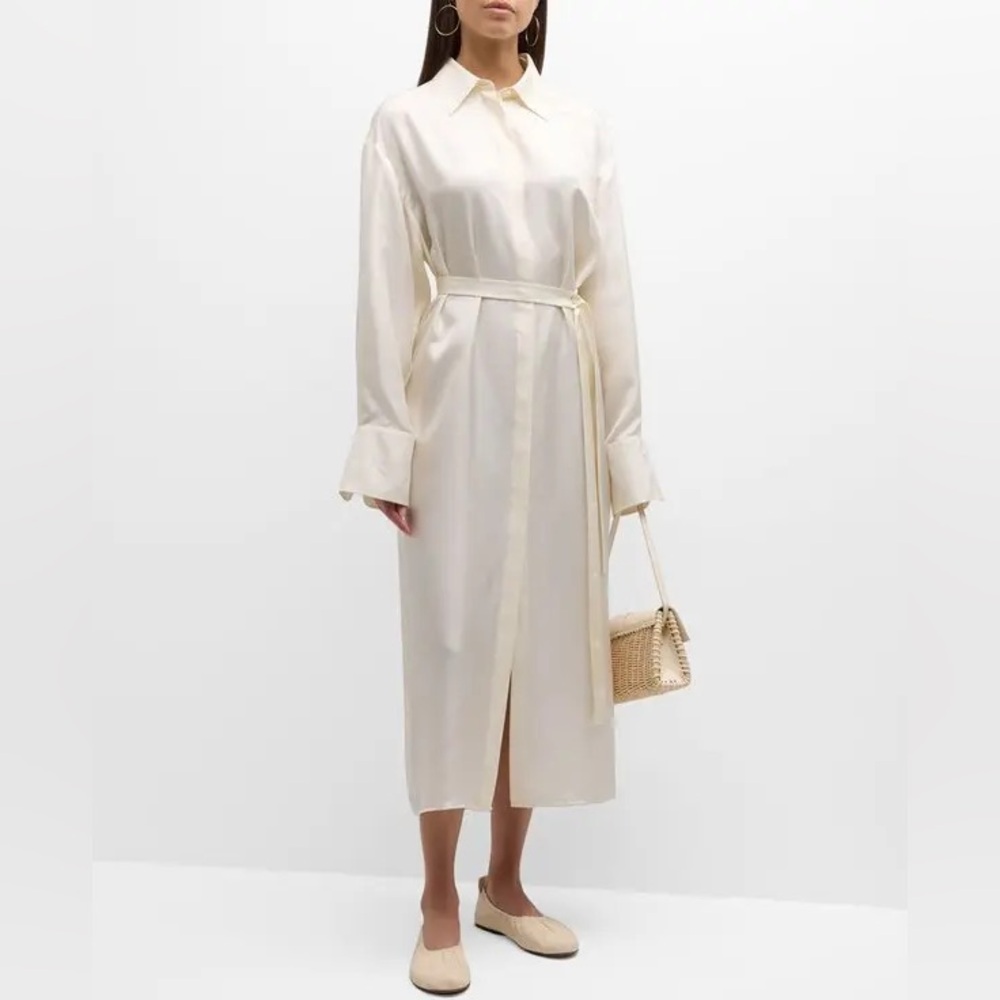Rohe off white silk open back wrap shirt dress